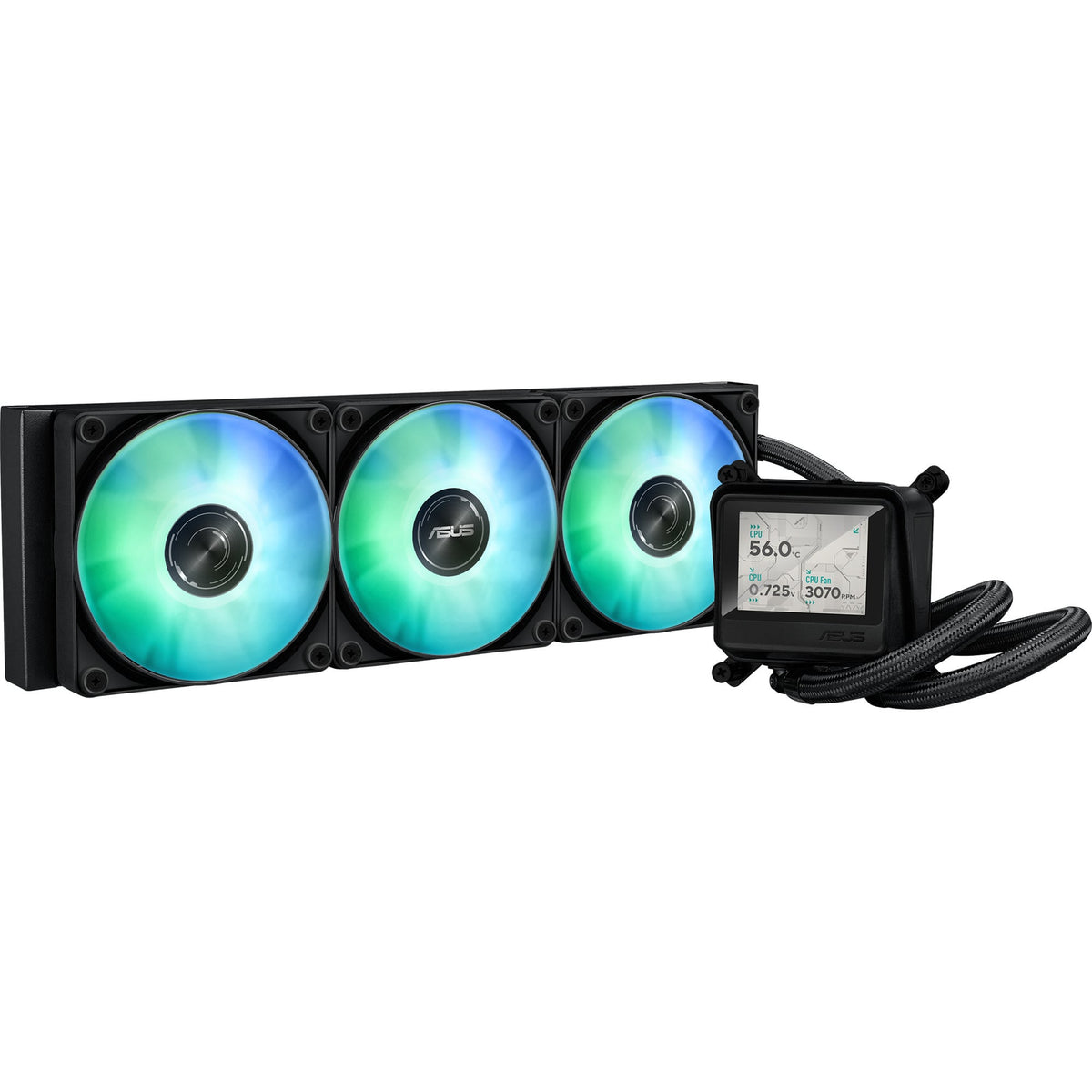 ASUS MAX Gaming LC 360 ARGB LCD – sort radiator med tre ARGB-blæsere og pumpe
