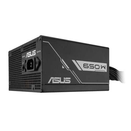 ASUS PRIME-650B-BLACK – side og bagside med strømstik set skråt