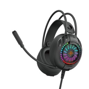 Deltaco Gaming DH140 sort gamingheadset med fleksibel mikrofon og regnbuefarvet LED-lys