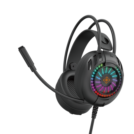 Deltaco Gaming DH140 sort gamingheadset med fleksibel mikrofon og regnbuefarvet LED-lys