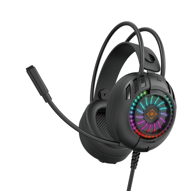 Deltaco Gaming DH140 sort gamingheadset med fleksibel mikrofon og regnbuefarvet LED-lys