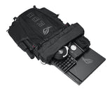 ASUS ROG Archer ErgoAir BP3800 – åben rygsæk med computer og gamingudstyr som pakkeeksempel