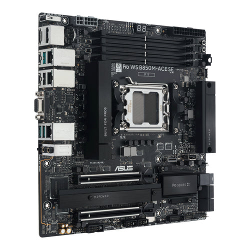 ASUS Pro WS B850M-ACE SE – bundkort set skråt fra siden