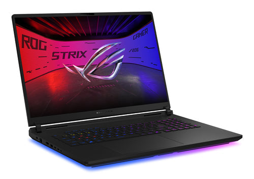 ASUS ROG Strix SCAR 18 G835LXG-TQ378W – set skråt forfra; tastaturlayout illustrativt