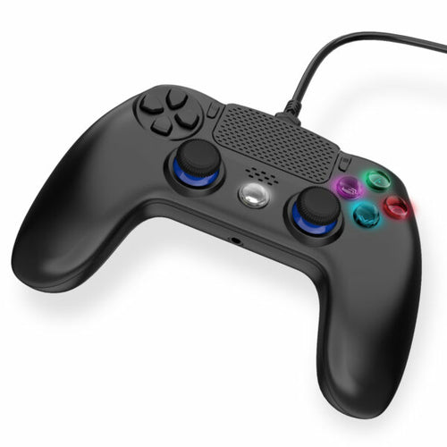 Freaks and Geeks – sort PS4-controller med 3 m kabel – set skråt fra siden