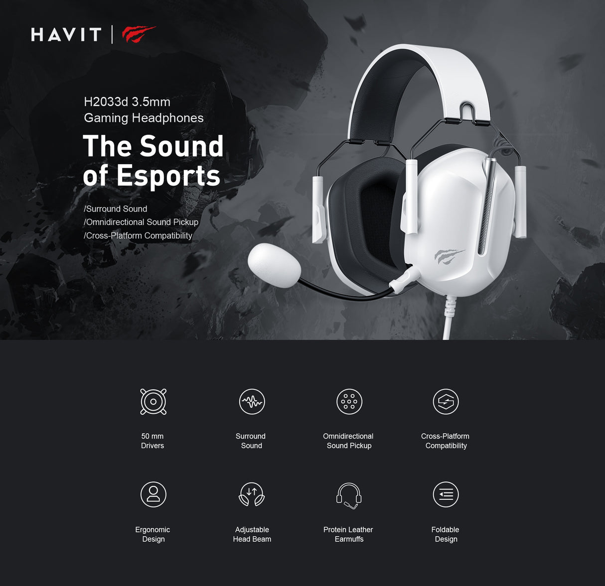 Gaming headphones HAVIT H2033d (white-black) Havit