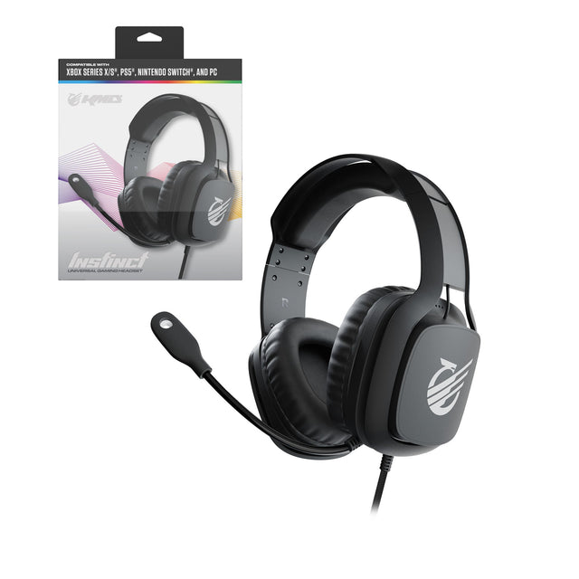 KMD Instinct Universal – sort gamingheadset – sort headset med mikrofon og emballage