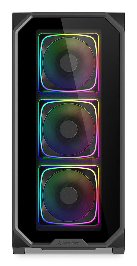 Sharkoon AK5G RGB Black Panoramic Dual Tempered Glass 4x 120mm ARGB PWM Fans USB-C BTF ATX Gaming PC Case Sharkoon