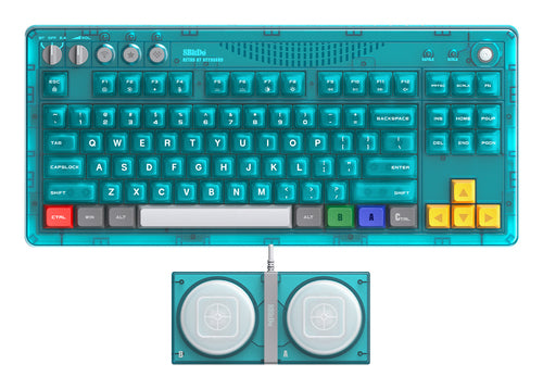 8BitDo Retro 87 Mechanical Keyboard Clear Blue – Tastatur og dobbelte knapper forfra