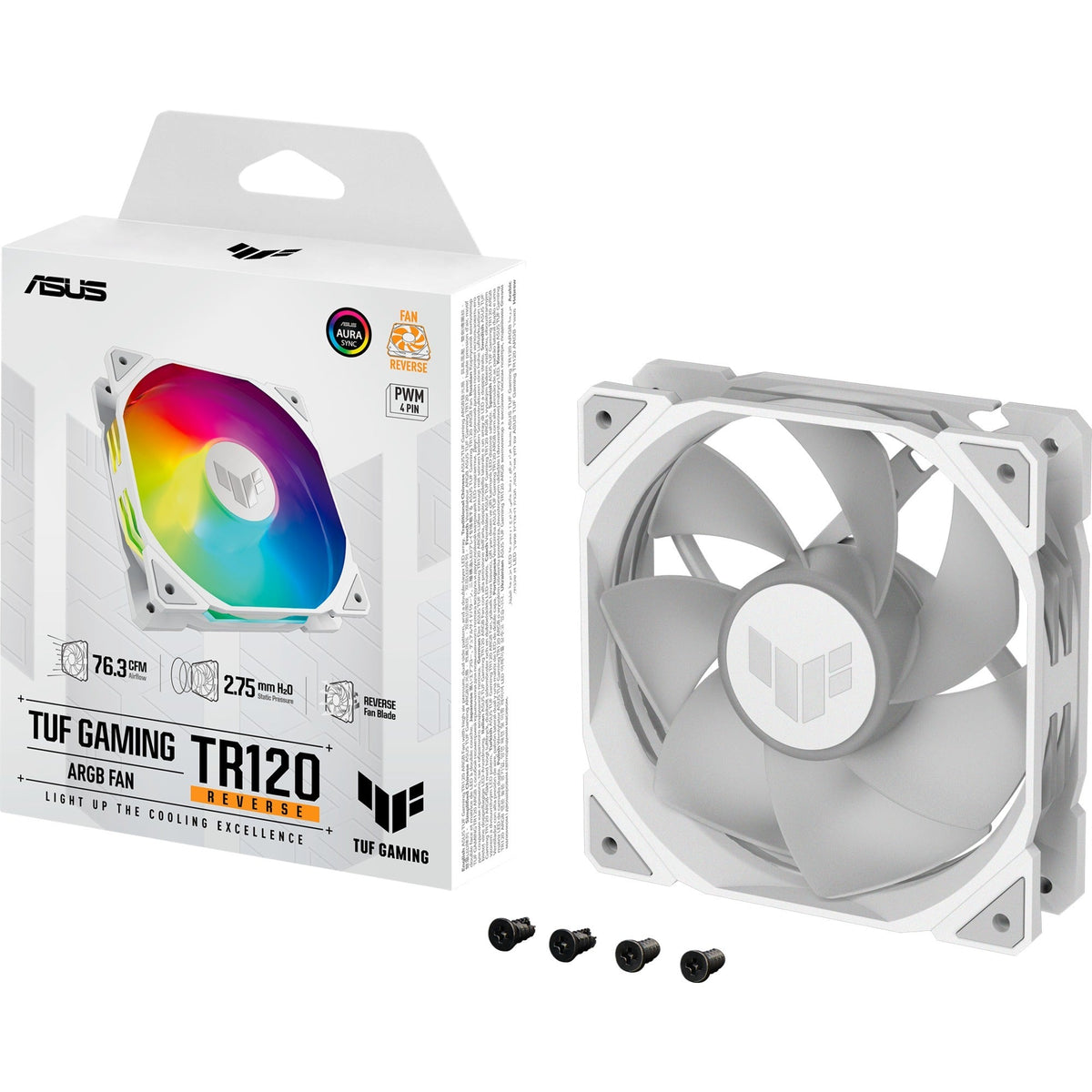 ASUS TUF GAMING TR120 ARGB – kabinetblæser – Hvid – Reverse