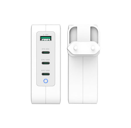 j5create 130 W GaN-oplader – 4 porte – EU – opladerens porte og EU-stik