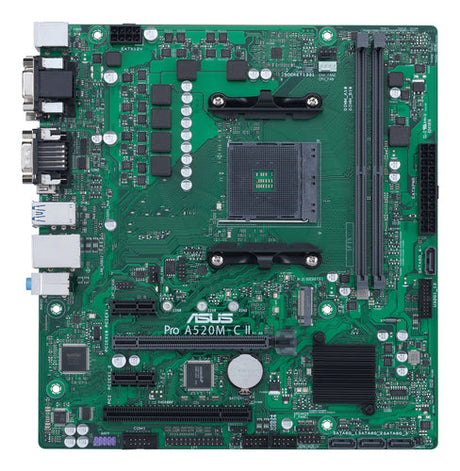 ASUS PRO A520M-C II/CSM set ovenfra med AM4-sokkel