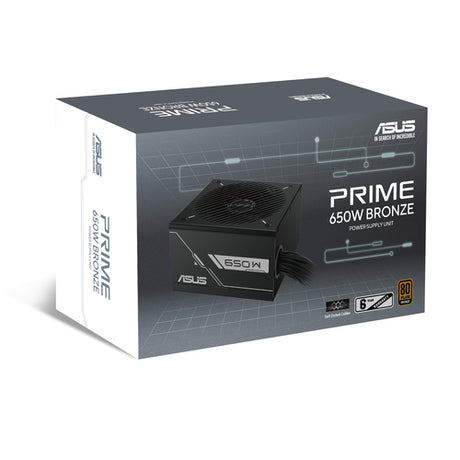 ASUS PRIME-650B-BLACK – produktemballage med PRIME 650W Bronze-mærkning
