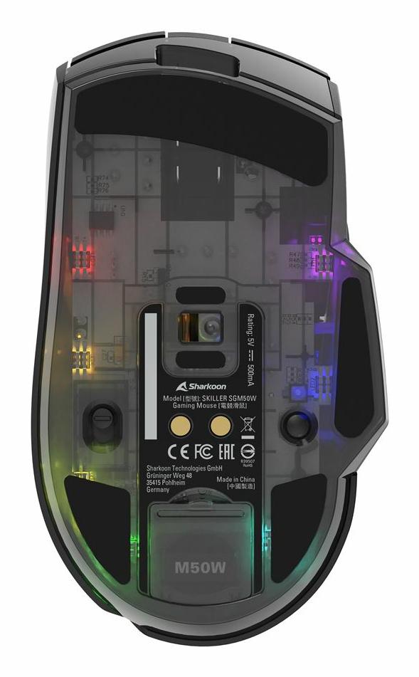 Sharkoon SKILLER SGM50W Black 6400 DPI ATG4090 RGB 2.4GHz Wireless 70h Battery Charging Dock Gaming Mouse Sharkoon