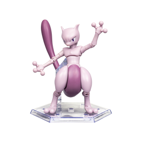 Pokémon Select Mewtwo figur med bevægelige led på gennemsigtig udstillingsstander