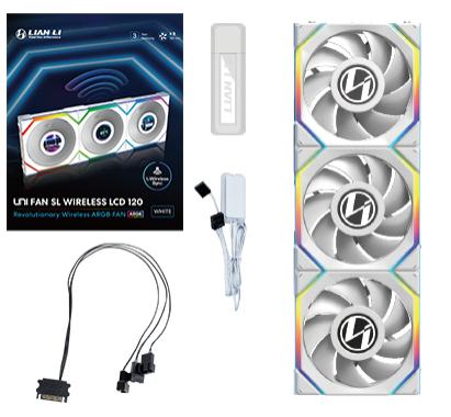 Lian Li UNI FAN SL Kabelloser LCD-Lüfter, 3er-Pack, Weiß – 120 mm
