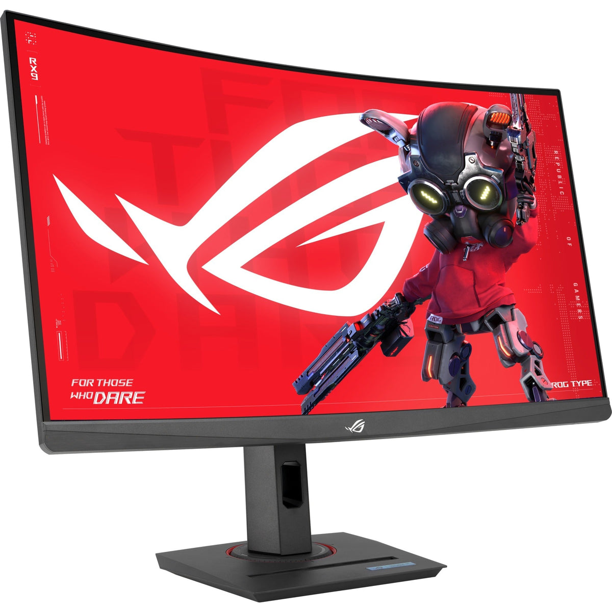 ASUS ROG Strix XG27WCS – buet sort skærm set skråt forfra