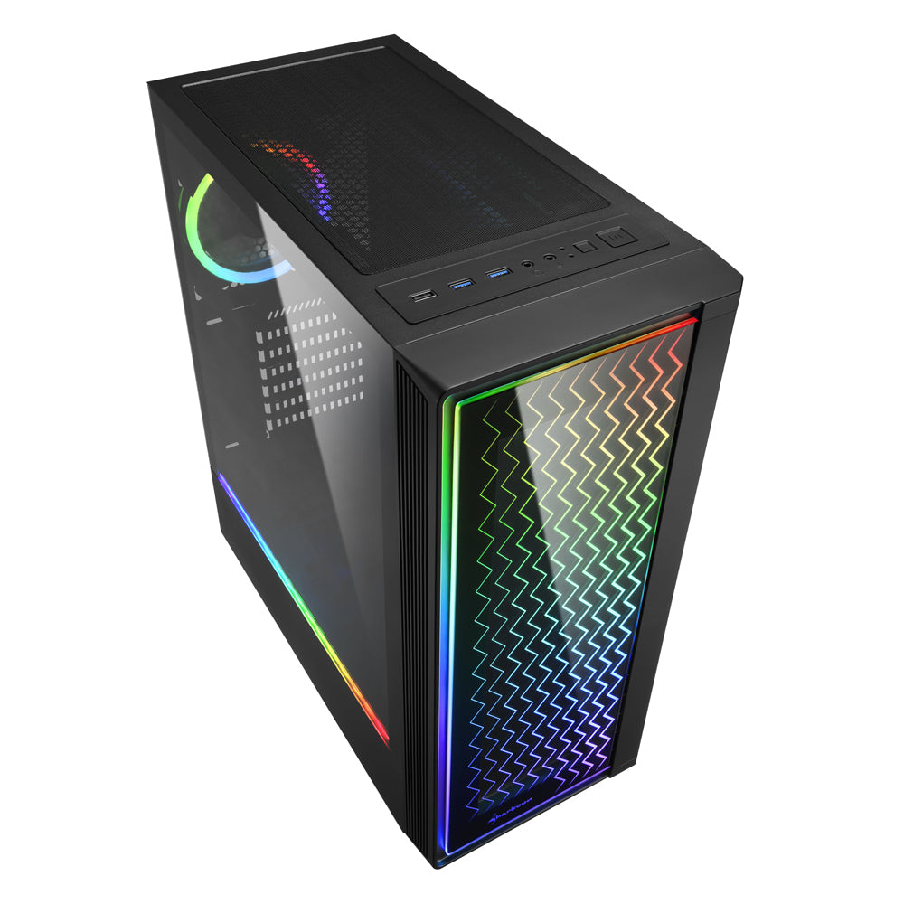 Sharkoon RGB LIT 200 tower case (black, front and side panel of tempered glass) Sharkoon