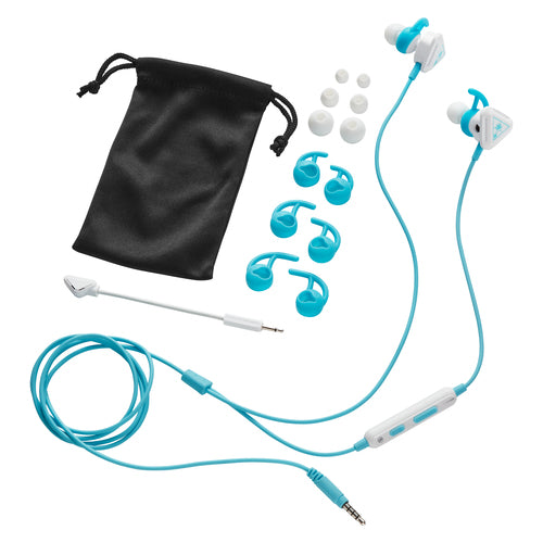 Turtle Beach Battle Buds – in-ear-headset, hvid/blå – Headset med øreindsatser og opbevaringspose