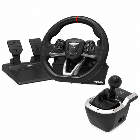 HORI Racing Wheel Apex + 7-Speed Racing Shifter pakke til PC – kun rat, pedaler og gearskifter på hvid baggrund