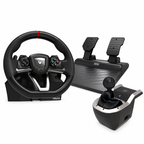 HORI Racing Wheel Overdrive + 7-Speed Racing Shifter pakke til PC – kun rat, pedaler og gearskifter på hvid baggrund