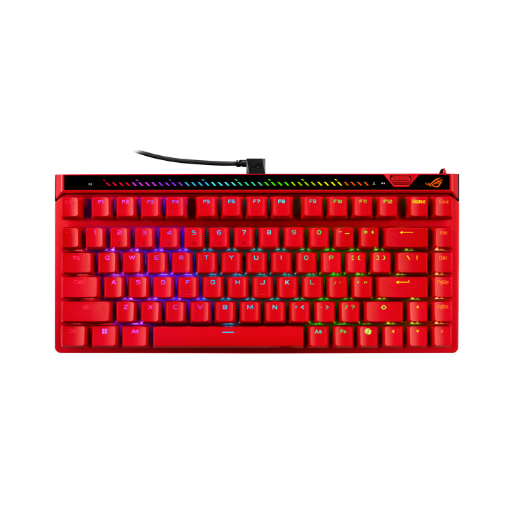 ROG Falchion Ace 75 HE Lava Red tastatur set forfra; illustrationen viser internationalt layout