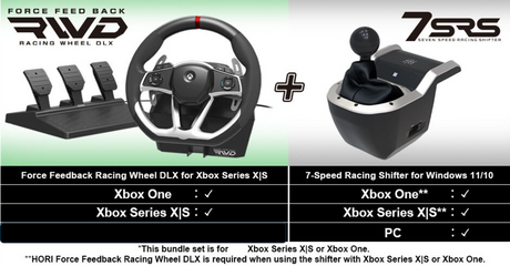 HORI - Force Feedback Racing Wheel DLX + 7-Speed Racing Shifter Bundle For Xbox Series X - S, Xbox One HORI