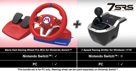 HORI - Mario Kart Racing Wheel Pro Mini + 7-Speed Racing Shifter Bundle For PC (Windows 11/10) HORI