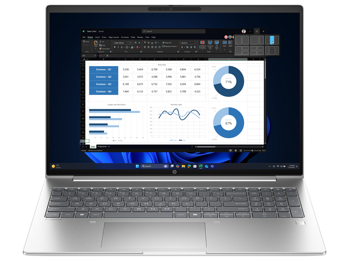 HP ProBook 4 G1a 16 AD2N1ET i Pike Silver, set forfra