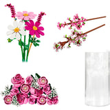 LEGO Botanicals Pink blomsterbuket – 3 byggesæt med vase – samlet pakkeindhold uden æsker