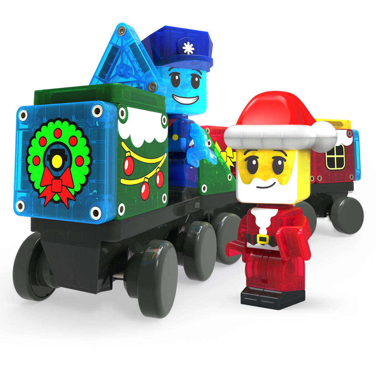 MAGNA-TILES microMAGS julekalender – bygget juletog med julemand og togfører