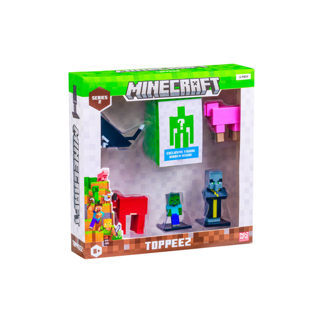 Minecraft - 3D 6 cm Figure 6 pack Deluxe box S2 - Cat, Pink Sheep, Mooshroom, Baby Zombie, Evoker and Hidden Figurer Minecraft
