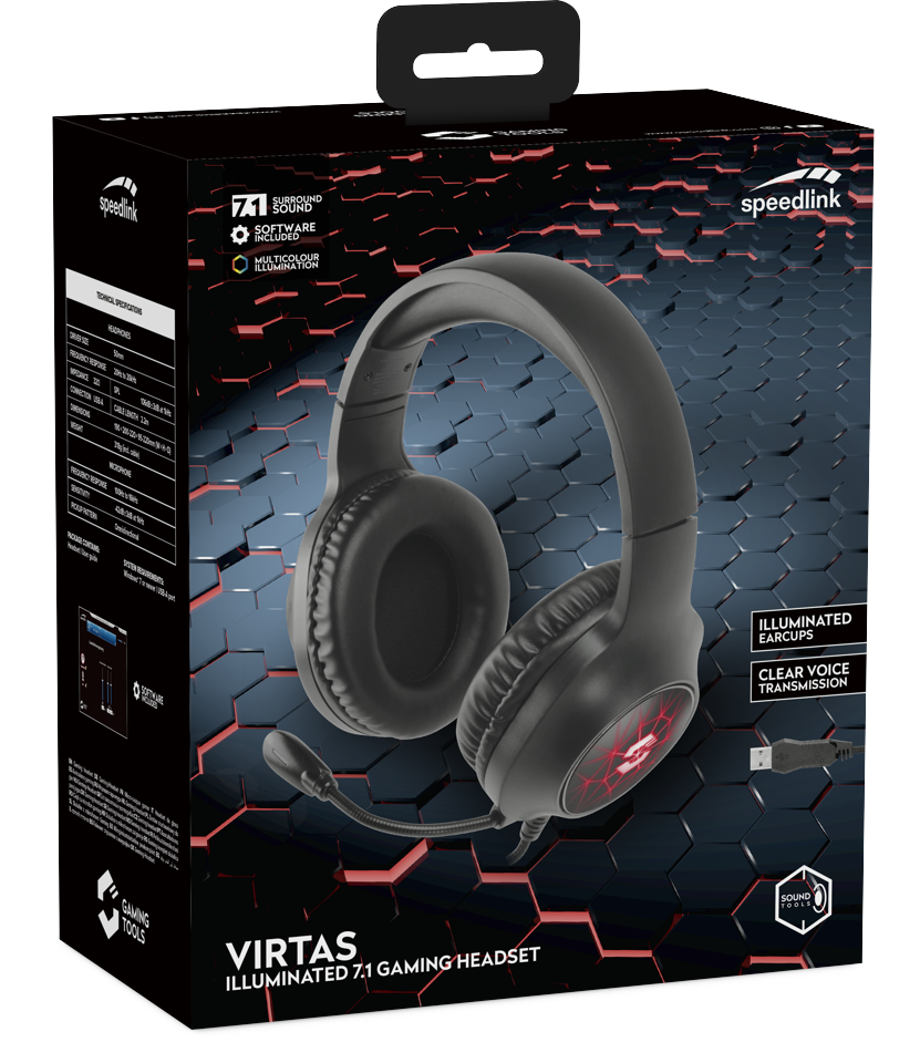 Speedlink - VIRTAS Illuminated 7.1 Gaming Headset, schwarz