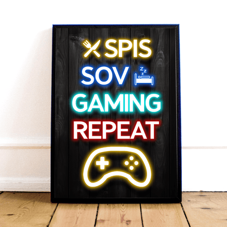 "Spis, Sov, Gaming, Repeat" Plakat Geekd