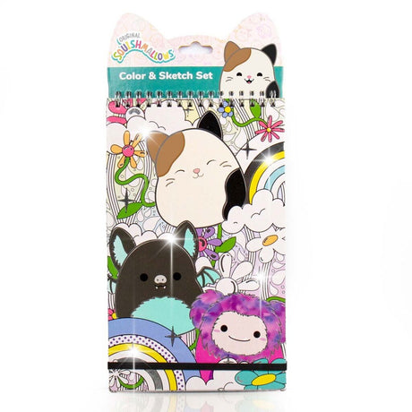 Squishmallows male- og tegnebog med farverige figurer på forsiden
