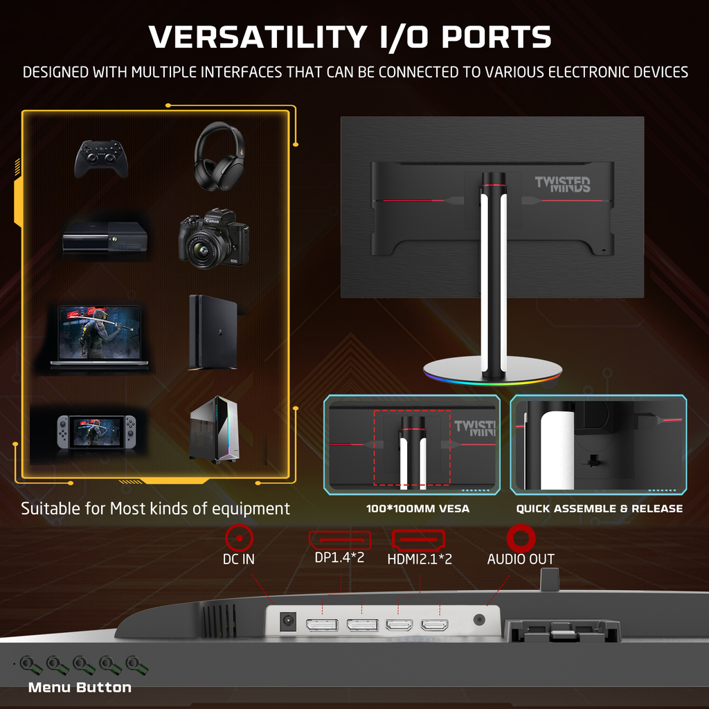 TWISTED MINDS 27” 2K/4K Gaming Skærm – 4K 160Hz / Full HD 360Hz