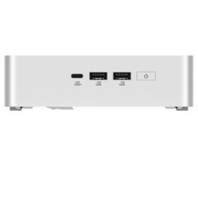 ASUS NUC 15 Pro+ sølvfarvet mini-PC med porte på forsiden
