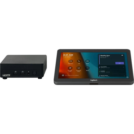 Logitech Tap Teams Rooms Base Bundle – ASUS NUC i5 + Cat5e Kit – producentillustration af Tap og ASUS NUC