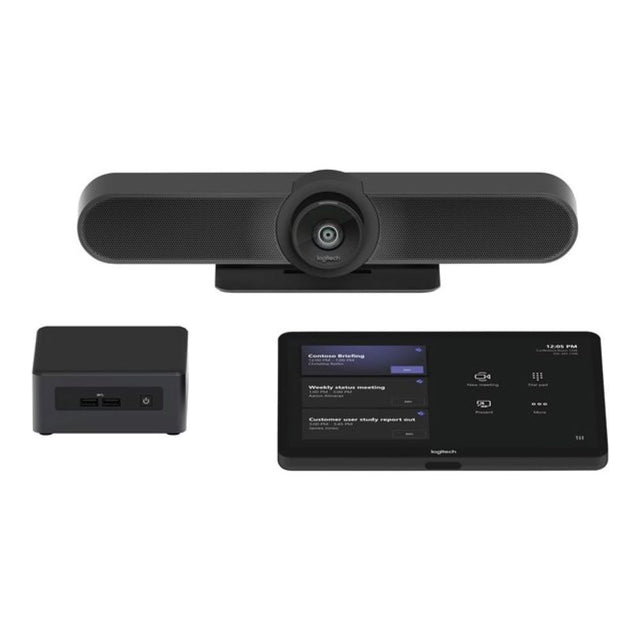 Logitech Teams Rooms Small Bundle – Tap, MeetUp, ASUS NUC – producentillustration af Tap, MeetUp og ASUS NUC