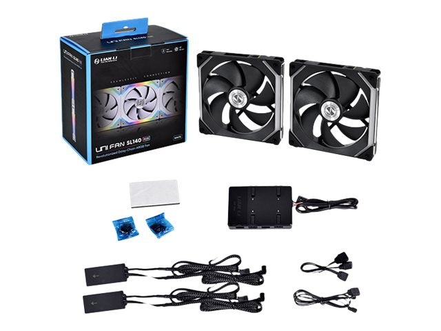 Lian Li UNI FAN SL140 RGB PWM Fans, 2 Pack, Sort - 140 mm Lian Li