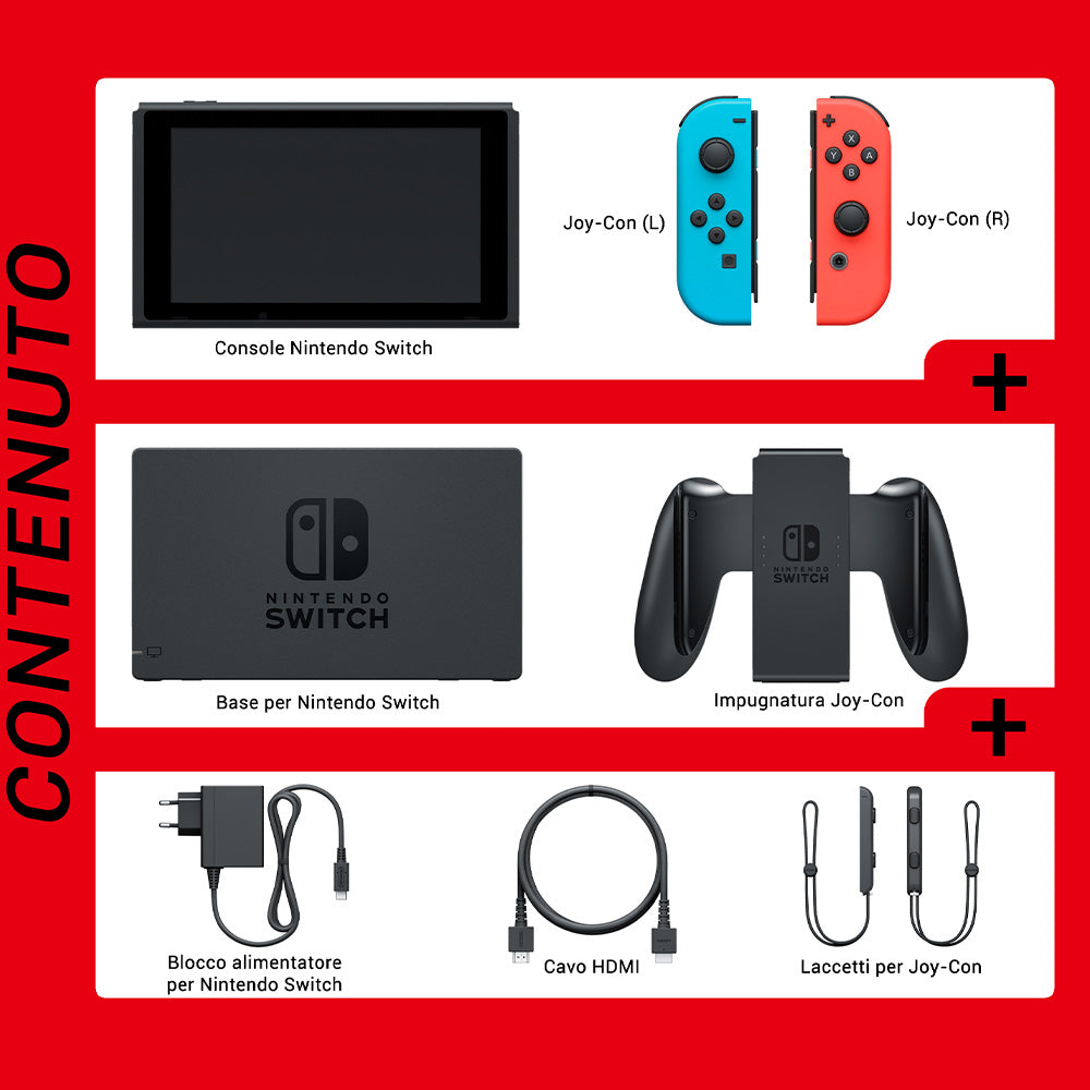 Nintendo Switch-Konsole mit neonrotem und neonblauem Joy-Con (aktualisierte Version)