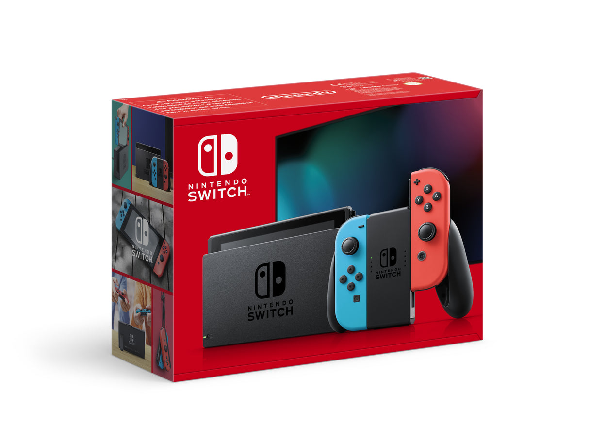 Nintendo Switch-Konsole mit neonrotem und neonblauem Joy-Con (aktualisierte Version)