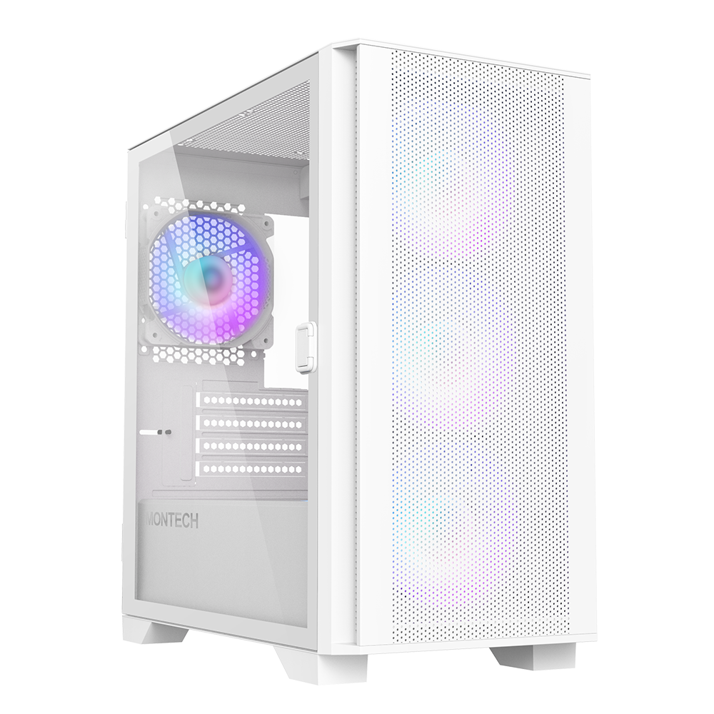 Montech Air 100 ARGB Weiß – Micro ATX, gehärtetes Glas, 4x ARGB-Lüfter im Lieferumfang enthalten