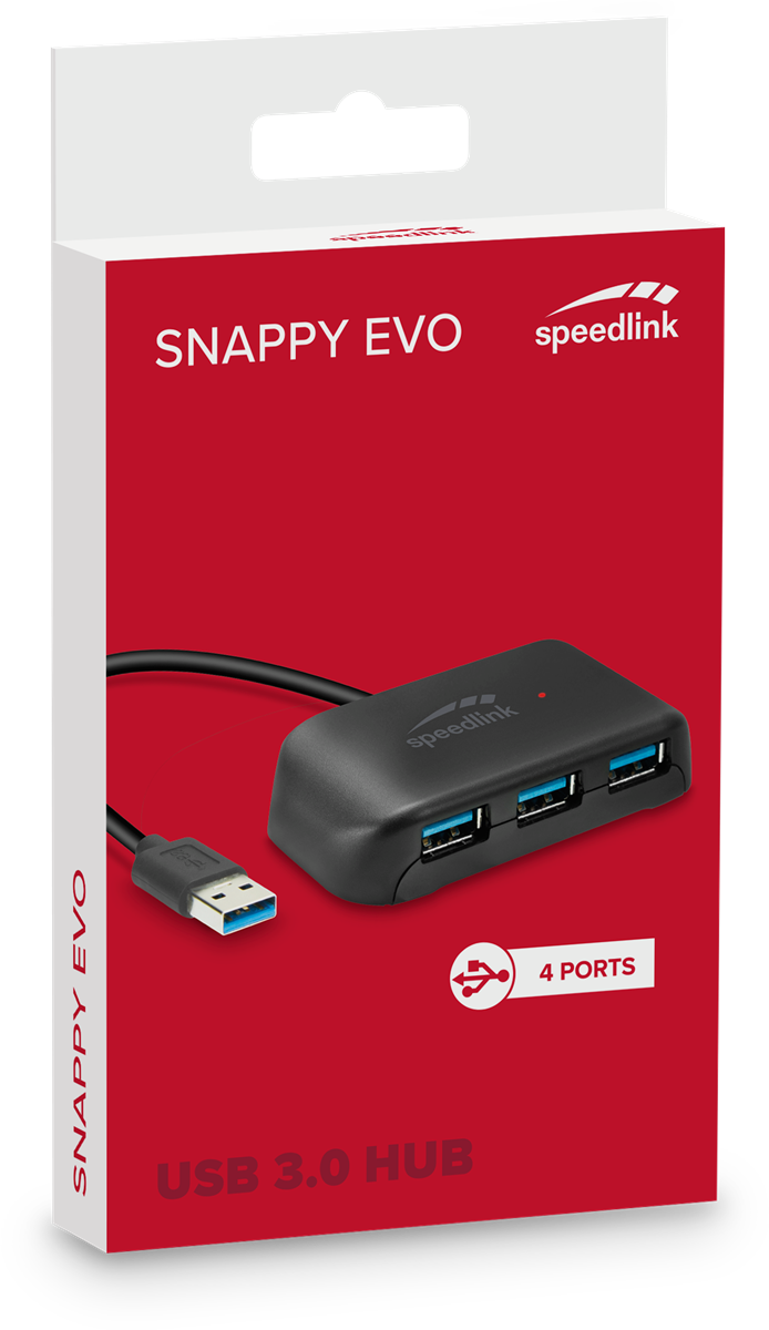 SpeedLink SNAPPY EVO USB-Hub, 4-Port, USB 3.0, Passiv, schwarz