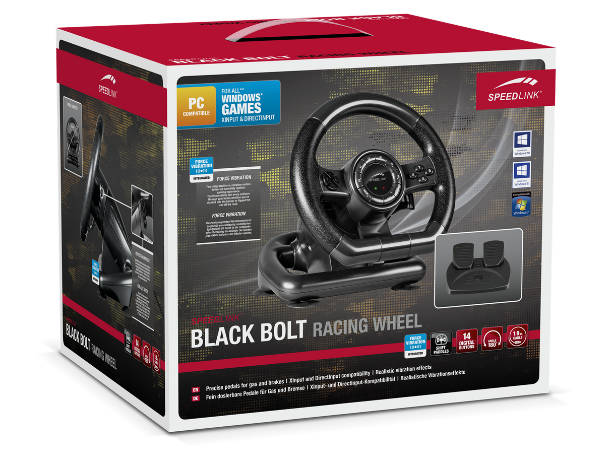 SpeedLink Black Bolt Racing Wheel - PC - Sort Speedlink