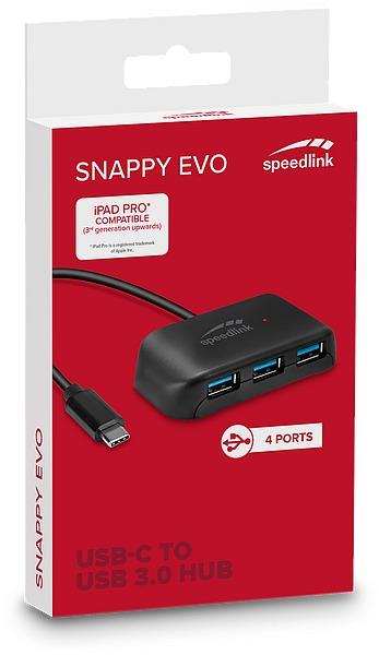 SpeedLink SNAPPY EVO USB-Hub, 4-Port, Typ-C auf USB 3.0, schwarz