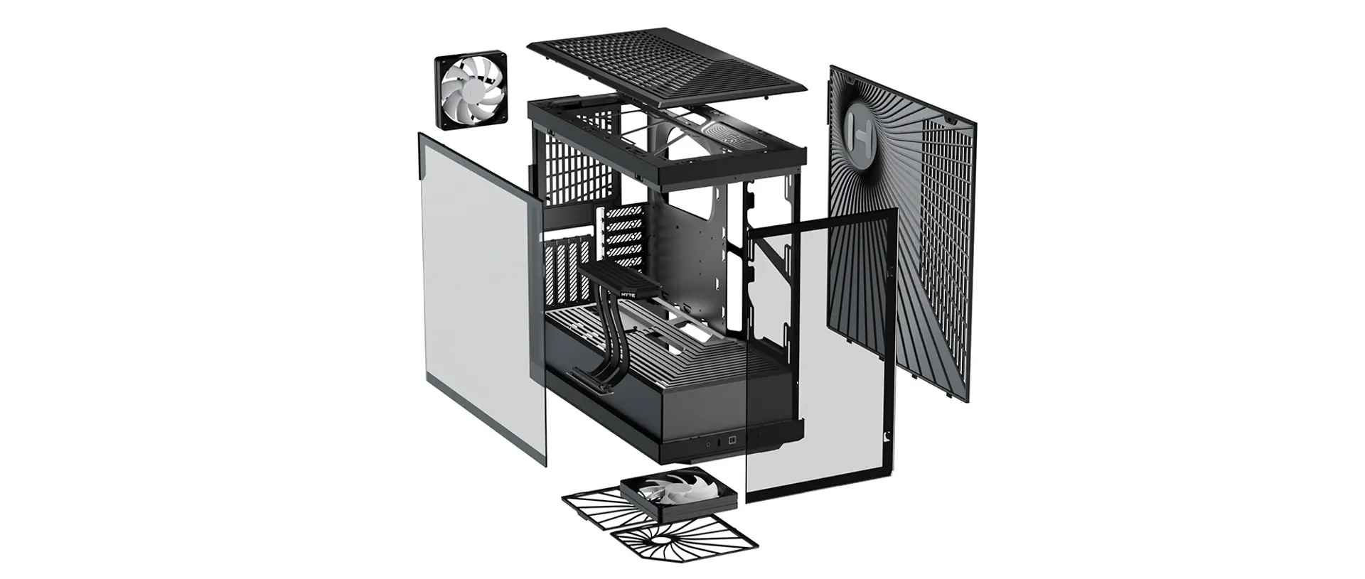 HYTE Y40 Black Miditower - Panoramic Glass Veil, included PCIe 4.0 riser cable, 2 included fans HYTE