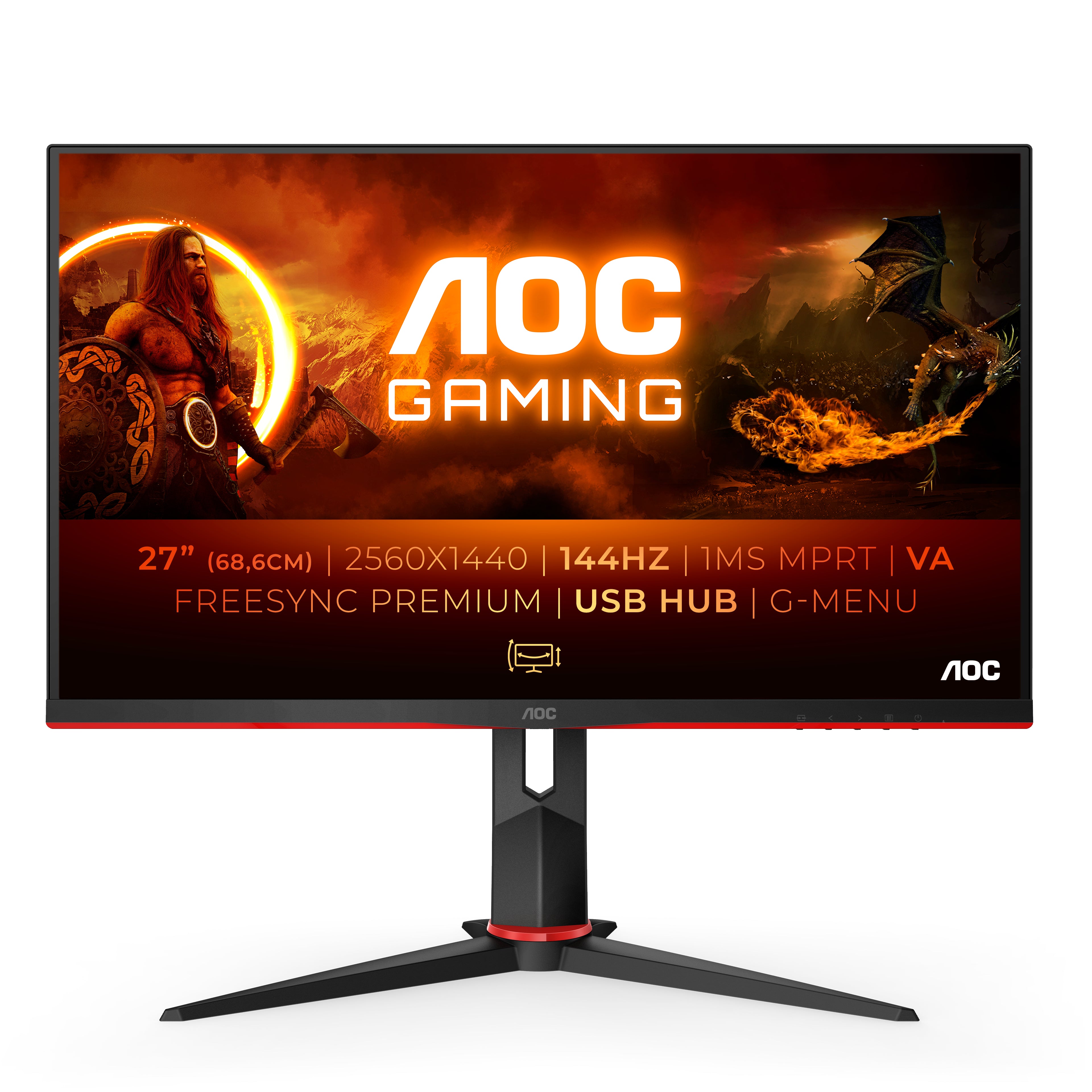 AOC Gaming Q27G2U/BK 27 2560 x 1440 HDMI DisplayPort 144Hz Pivot-Monitor
