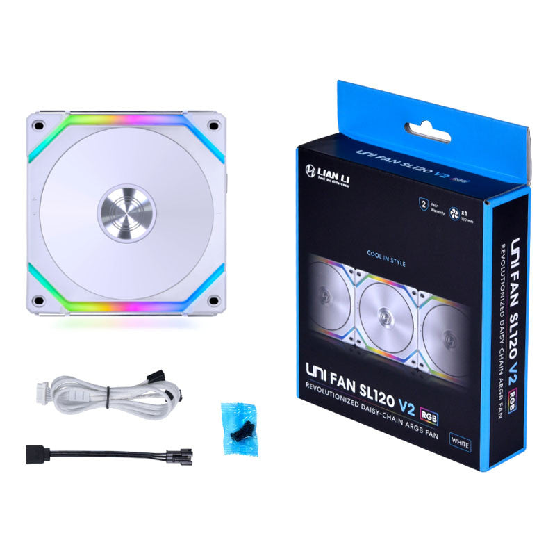 Lian Li UNI FAN SL V2 120 RGB PWM Fan, White - 120 mm, 28mm frame Lian Li