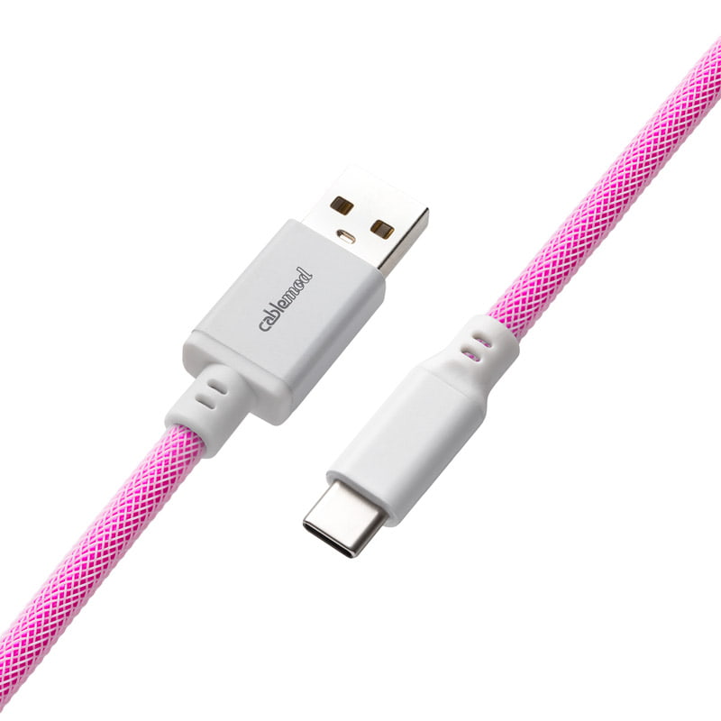 CableMod Pro Coiled Keyboard Cable USB A to USB Type C, Strawberry Cream - 150cm CableMod